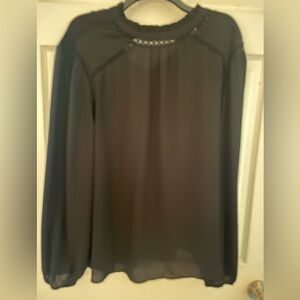 Loft sheer black lace trimmed blouse